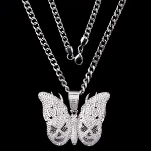 Party Rave Hip Hop Pendant Men's 925 Sterling Silver Gold Plated Butterfly Hip Hop Pendant Rap Custom Jewelry
