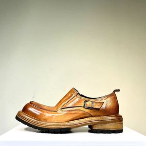 Chaussures Derby Homme en Cuir Rétro Vieilli à Semelle Épaisse Rehaussante et Bout Rond, Style Décontracté, avec Boucle, Idéales pour Mariage et Automne - Product Image 1