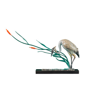 Escultura de Cigüeña Salvaje en Cobre y Oro, Hecha a Mano, Decoración Artística para Sala de Estar, Entrada o Sala de Exposiciones - Product Image 1