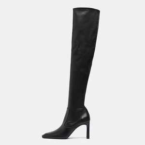 Solid Simple Design Square Toe Shoes Over the Knee High Women Long Boots Wide Top High Chunky Heels Boots for Ladies - Product Image 2