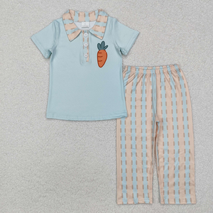 Oferta Especial: Conjuntos a Juego para Hermanos con Estampado de Zanahorias y Cuadros para Pascua, Ropa Infantil de Pascua - Product Image 2