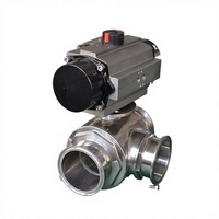 Vanne à boisseau sphérique sanitaire pneumatique en acier inoxydable à 3 voies avec raccord Tri-Clamp DN38 OEM pour applications alimentaires et de boissons