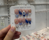 Vente en gros de faux ongles en acrylique faits à la main avec motifs floraux, faux ongles 3D mignons peints à la main, faux ongles réutilisables personnalisés en vrac