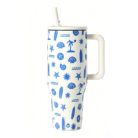 Gobelet isotherme en acier inoxydable de 40 oz avec poignée et couvercle à paille, motif léopard imprimé animal, pour voyage