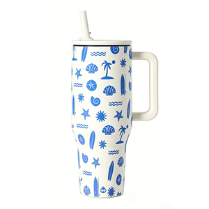 Gobelet isotherme en acier inoxydable de 40 oz avec poignée et couvercle à paille, motif léopard imprimé animal, pour voyage - Product Image 2