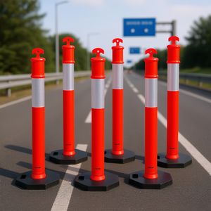 Poteaux de délimitation routière Vevor, 48 pouces, en plastique rouge réfléchissant, base lestée pour chantiers de construction - Product Image 2