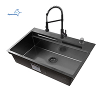 Robinet d'évier de cuisine multifonction en acier inoxydable 304 noir cascade pluie ensemble d'évier de cuisine