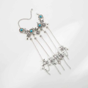 <span class=keywords><strong>Bracelet</strong></span> Bague Gothique Vintage en Métal Connecté, Bijou de Main et de Doigt, Fleur Creuse, Chaîne Turquoise Attachée - Product Image 6