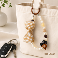 Porte-clés Lapin en Peluche Mignon avec Perles et Nœud, Breloque de Sac Kawaii, Pendentif pour Clés, Chaîne de Téléphone, Accessoire de Sac à Main Dessin Animé, Cadeau