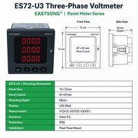 EastSong 72*72mm Panel Mount Tiga Fasa LED Voltmeter ES72-U3 RS485 Modbus RTU Kelas 0.5 Layar 4-Digit Perlindungan IP65
