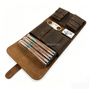 Vintage Tabakbeutel aus <span class=keywords><strong>Crazy</strong></span> Horse Leder, handgefertigte Zigaretten-Aufbewahrungstasche, handgemachtes Zigarrenetui mit Cutter und Feuerzeughalter - Product Image 6