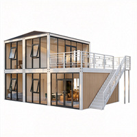 Maison Barndominium en Acier avec Mur-Rideau en Verre Double Peau, Garage en Bois, Abri Voiture et Hangar pour Hôtels et Villas, Conteneur Assemblé
