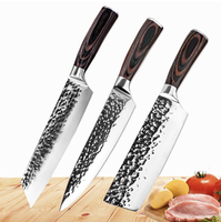 Ensemble de 3 couteaux de chef professionnels en acier inoxydable Damas à motif laser, manches en bois Pakka, écologiques, pour l'abattage et le désossage
