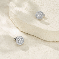 Boucles d'oreilles clous en argent sterling 925 avec moissanite ronde en grappe pour hommes et femmes, entièrement pavées de moissanite