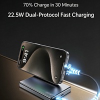 Batterie externe magnétique sans fil 10000mAh, coque en alliage d'aluminium avec câble Type-C intégré, chargeur portable à charge rapide 22.5W