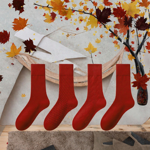 Calcetines Rojos Sólidos para Mujer, Mezcla de Lana Merino y Acrílico, Tejido Grueso, Cálidos para Invierno, Caja de Regalo - Product Image 3