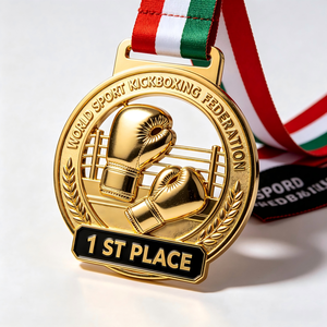Médailles de <span class=keywords><strong>boxe</strong></span> et de kickboxing en métal moulé sur mesure, finition plaquée or, impression typographique, récompenses de compétition sportive, souvenirs - Product Image 1