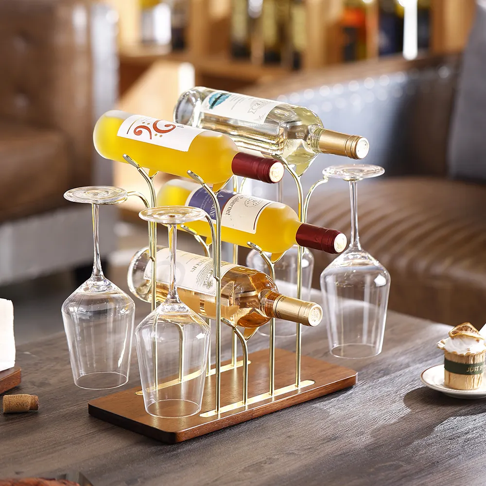 4 botellas, 4 tazas, mesa decorativa para el hogar, soporte para botella de vino de acero, soporte para copa de vino de Metal, soporte para vino
