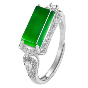 Natural Jadeite <b>Ring</b> S925 Silver Inlaid Fashion Accessories Adjustable <b>Ring</b> D594 - Product Image 1