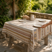 Nappe carrée/rectangulaire bohème imperméable Eloria, imprimé géométrique ethnique, résistante à l'huile, antidérapante, vente en gros OEM ODM