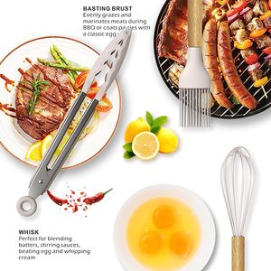 Ustensiles de cuisine résistants à la chaleur, ensemble d'ustensiles de cuisine en silicone avec manche en bois - Product Image 4