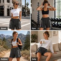 Shorts en jean noir délavé pour filles, vente en gros, avec impression de lettres personnalisée, taille élastique, décontractés, longueur genou