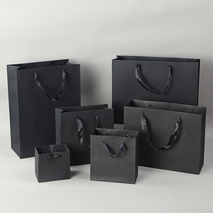 黑棕色牛皮纸手提袋，带定制印刷标志，手长手柄回收材料，用于服装和袜子包装 - Product Image 2