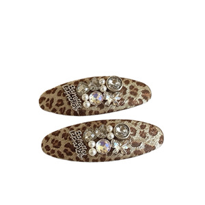 Pinzas para el Cabello con Estampado de Leopardo y Diamantes de Imitación, Pinzas Ovaladas BB de Moda para Mujer, Elegantes Pasadores Laterales para el Cabello, Accesorios para el Cabello - Product Image 2