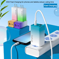 Bloc de chargeur USB C dégradé pastel GaN 65W Chargeur mural compact rapide à 3 ports pour Macbook Air iPad iPhone 16 Pro Galaxy S25
