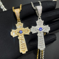 Collier croix en cuivre YYN avec pendentif zircon yeux bleus, chaîne bambou, bijoux unisexe tendance, vente en gros immédiate