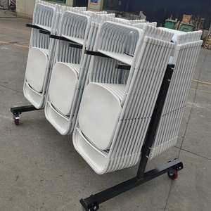 Carrito de silla plegable, silla apilable móvil de doble capa, estante de almacenamiento, mesa plegable de metal pesado y carrito con marco de silla - Product Image 2