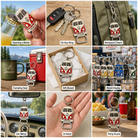 Llavero abridor de botellas de metal esmaltado con diseño de autobús camper vintage de fábrica SEDEX, personalizado al por mayor, estilo Orlando, para colección de recuerdos turísticos