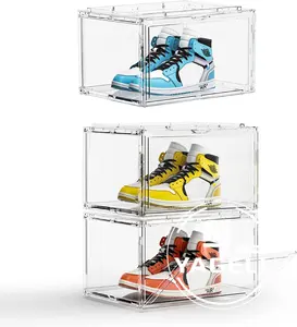Acrylic Shoe Storage Boxes Clear Perspex Stackable Sneaker Storage Container Professional shoe display case Boots Hats Organizer