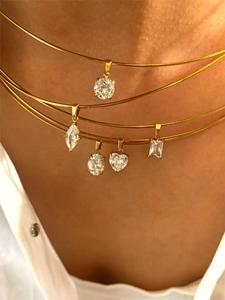 Collana Girocollo Trendy Placcata Oro 18K con Pendenti in Zirconia Cubica 4A, Gioielli in Acciaio Inossidabile Resistenti all'Ossidazione e Impermeabili - Product Image 3