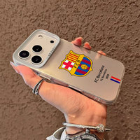 Coque de téléphone portable antichoc en TPU+PC avec logo du FC Barcelone So Cool Silver, peinte aux UV, pour 17 Pro Max