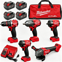 Vente directe d'usine - Kit d'outils multifonctions sans fil Milwaukee M-18 FUEL - Perceuse, clé à chocs, meuleuse - Pack d'accessoires complet