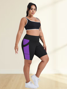 Shorts de sport respirants pour l'été, taille plus, leggings courts, couleur contrastée, shorts de yoga pour femmes, longueur genou avec poches - Product Image 6