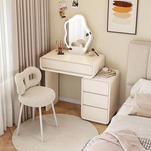Table de toilette moderne <span class=keywords><strong>avec</strong></span> miroir et rangement, finition blanc crème en bois massif, idéale pour les petites chambres - Product Image 1