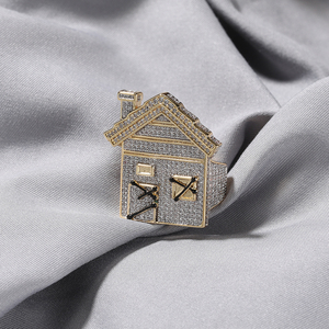 Vente en gros <span class=keywords><strong>de</strong></span> bagues pour femmes et hommes plaquées or 18 carats, nouvelle collection, bagues en forme <span class=keywords><strong>de</strong></span> <span class=keywords><strong>maison</strong></span>, style hip-hop, serties <span class=keywords><strong>de</strong></span> pierres - Product Image 5