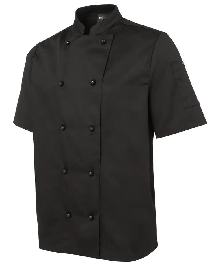 OEM Factory Supply Twill/Poplin Fabric Chef Clothing Short Sleeve Chef Coat Uniform Black