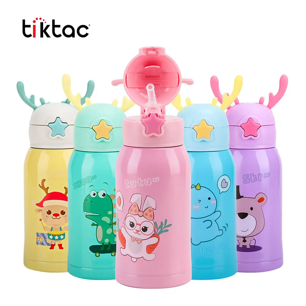 Bpa Botol Air Anak, Dinding Ganda Stainless Steel Vakum Terisolasi dengan 2 Tutup 450Ml