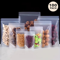 Lot de 100 sacs à fermeture éclair mats, pochettes auto-scellantes, sacs en polyéthylène givré pour l'emballage des aliments et des noix