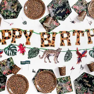 Perlengkapan pesta macan tutul setelan pesta hutan dekorasi ulang tahun Cheetah
