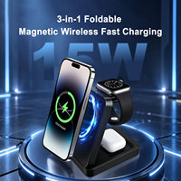 Chargeur sans fil magnétique portable 3 en 1 pour iPhone, iWatch, AirPods, station de charge sans fil pliable 15W pour téléphone, montre et écouteurs