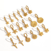 Boucles d'oreilles créoles tendance en acier inoxydable doré PVD, hypoallergéniques, avec breloques étoile de mer et coquillage en zircon cubique, cadeau bijoux