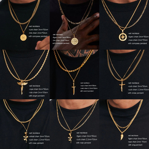 Conjunto de Joyería Personalizada, Collar con Colgante de Brújula <span class=keywords><strong>en</strong></span> Capas <span class=keywords><strong>para</strong></span> <span class=keywords><strong>Hombre</strong></span>, Cadena Cubana de Acero Inoxidable con Baño de <span class=keywords><strong>Oro</strong></span> PVD, <span class=keywords><strong>Gargantilla</strong></span> con Colgante de Brújula - Product Image 6