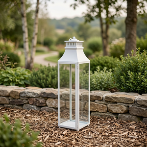 Wholesale Modern <b>Tall</b> White Stainless Steel Handmade Lead Free Durable Candle Pillar Holder <b>Lantern</b> for Home Patio Decoration - Product Image 5