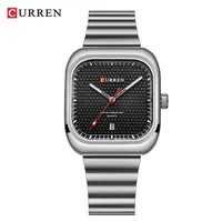 Montres-bracelets pour hommes CURREN 8460 Sport Cadran carré Bracelet en acier inoxydable Montres à date Montre à quartz étanche pour hommes