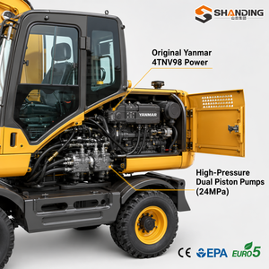 SHANDING Promotion à bas prix Nouvelle mini-pelle agricole chinoise à roues, micro-pelle hydraulique pilotée, moteur PLC, petite capacité - Product Image 2