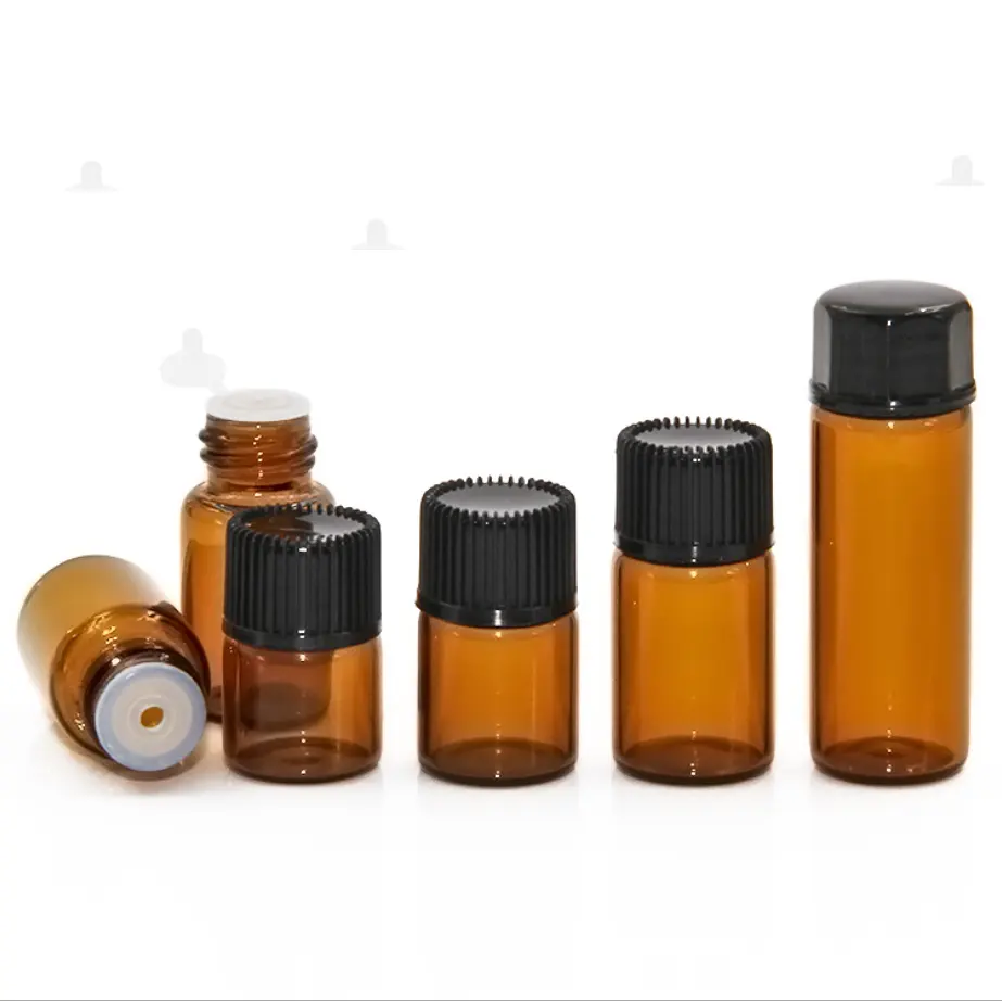 Recipiente pequeño tipo tubo de 1ml, 2ml, 3ml, 5ml, botella de vidrio de color ámbar, botellas pequeñas reductoras de aceites esenciales para la venta